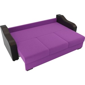 фото Прямой диван лига диванов монако микровельвет фиолетовый подлкотники экокожа черные подушки рогожка на флоке