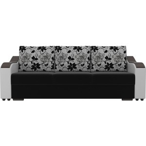 фото Прямой диван лига диванов монако микровельвет черный подлоктники экокожа белые подушки рогожка на флоке