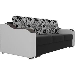 фото Прямой диван лига диванов монако микровельвет черный подлоктники экокожа белые подушки рогожка на флоке