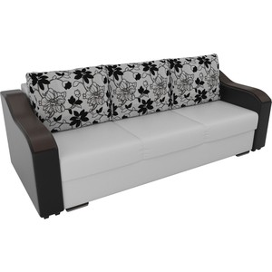фото Прямой диван лига диванов монако экокожа белый подлокотники черные подушки рогожка на флоке