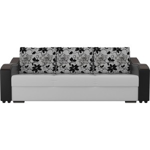 фото Прямой диван лига диванов монако экокожа белый подлокотники черные подушки рогожка на флоке