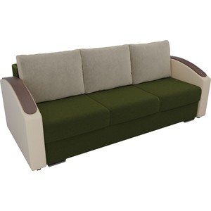 фото Прямой диван лига диванов монако slide микровельвет зеленый подлокотники экокожа коричневые подушки микровельвет бежевый