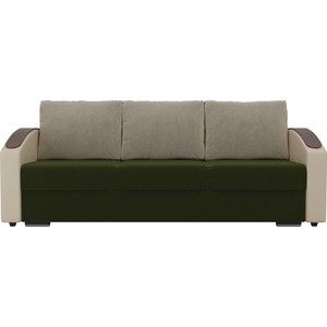 фото Прямой диван лига диванов монако slide микровельвет зеленый подлокотники экокожа коричневые подушки микровельвет бежевый