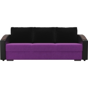 фото Прямой диван лига диванов монако slide микровельвет фиолетовый подлкотники экокожа черные подушки микровельвет черные