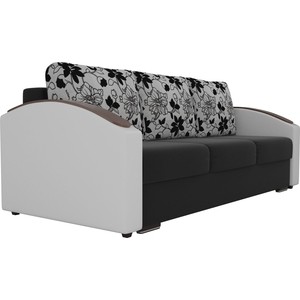 фото Прямой диван лига диванов монако slide микровельвет черный подлоктники экокожа белые подушки рогожка на флоке