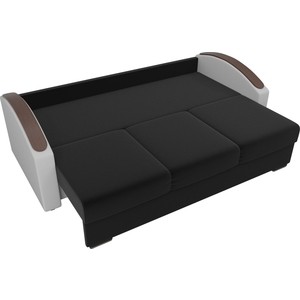фото Прямой диван лига диванов монако slide микровельвет черный подлоктники экокожа белые подушки рогожка на флоке