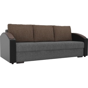 фото Прямой диван лига диванов монако slide рогожка серый подлокотники экокожа черные подушки рогожка коричневая