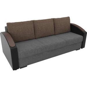 фото Прямой диван лига диванов монако slide рогожка серый подлокотники экокожа черные подушки рогожка коричневая