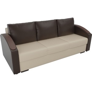 фото Прямой диван лига диванов монако slide экокожа бежевый подлокотники коричневые подушки коричневые