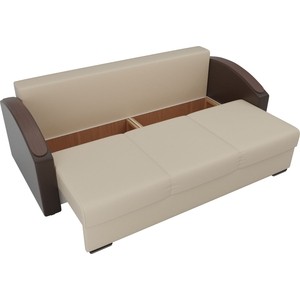 фото Прямой диван лига диванов монако slide экокожа бежевый подлокотники коричневые подушки коричневые