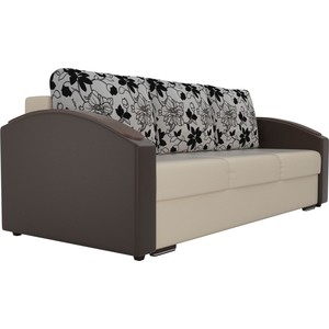 фото Прямой диван лига диванов монако slide экокожа бежевый подлокотники коричневые подушки рогожка на флоке