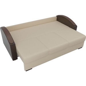 фото Прямой диван лига диванов монако slide экокожа бежевый подлокотники коричневые подушки рогожка на флоке