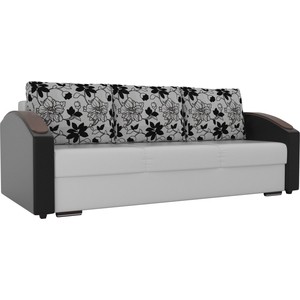 фото Прямой диван лига диванов монако slide экокожа белый подлокотники черные подушки рогожка на флоке