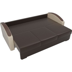 фото Прямой диван лига диванов монако slide экокожа коричневый подлокотники бежевые подушки рогожка на флоке