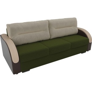 фото Прямой диван лига диванов дарси микровельвет зеленый подлокотники экокожа коричневые подушки микровельвет бежевый