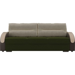 фото Прямой диван лига диванов дарси микровельвет зеленый подлокотники экокожа коричневые подушки микровельвет бежевый