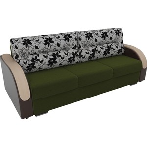 фото Прямой диван лига диванов дарси микровельвет зеленый подлокотники экокожа коричневые подушки рогожка на флоке