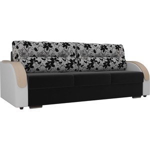 фото Прямой диван лига диванов дарси микровельвет черный подлоктники экокожа белые подушки рогожка на флоке