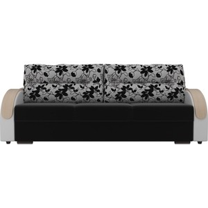 фото Прямой диван лига диванов дарси микровельвет черный подлоктники экокожа белые подушки рогожка на флоке