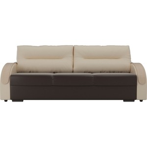 фото Прямой диван лига диванов дарси экокожа коричневый подлокотники бежевые подушки бежевые