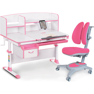 фото Комплект (стол+полка+кресло+чехол) mealux evo-kids evo-50 pn (evo-50 pn + y-115 kp) белая столешница/пластик розовый