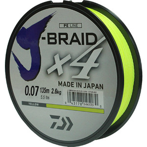 фото Леска рыболовная daiwa плетеная j-braid x4 135м 0,07мм желтая