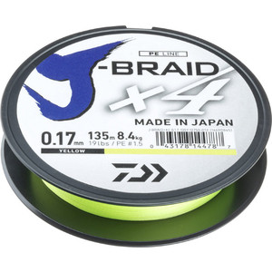 фото Леска рыболовная daiwa плетеная j-braid x4 135м 0,07мм желтая