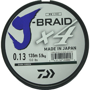 фото Леска рыболовная daiwa плетеная j-braid x4 135м 0,13мм зеленая