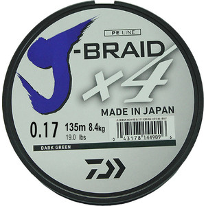 фото Леска рыболовная daiwa плетеная j-braid x4 135м 0,17мм зеленая