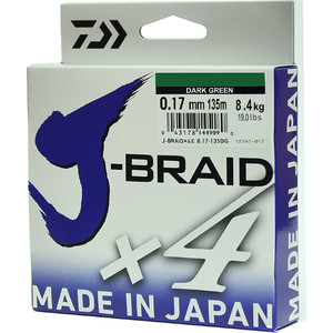 фото Леска рыболовная daiwa плетеная j-braid x4 135м 0,17мм зеленая