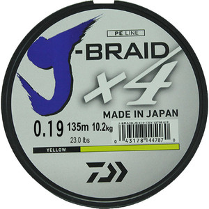 фото Леска рыболовная daiwa плетеная j-braid x4 135м 0,19мм желтая