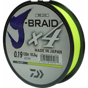 фото Леска рыболовная daiwa плетеная j-braid x4 135м 0,19мм желтая