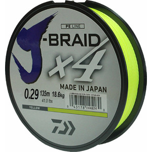 фото Леска рыболовная daiwa плетеная j-braid x4 135м 0,29мм желтая