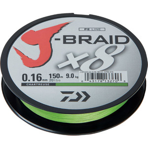 фото Леска рыболовная daiwa плетеная j-braid x8 150м 0,16мм флуор-желтая