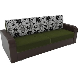 фото Прямой диван лига диванов мейсон микровельвет зеленый экокожа коричневый подушки рогожка на флоке