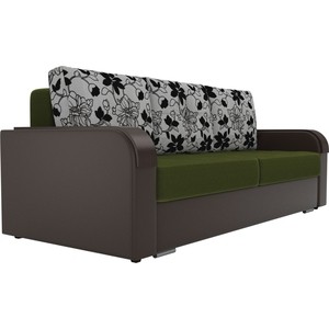 фото Прямой диван лига диванов мейсон микровельвет зеленый экокожа коричневый подушки рогожка на флоке