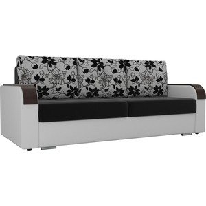 фото Прямой диван лига диванов мейсон микровельвет черный экокожа белый подушки рогожка на флоке