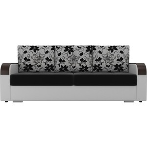фото Прямой диван лига диванов мейсон микровельвет черный экокожа белый подушки рогожка на флоке
