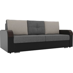 фото Прямой диван лига диванов мейсон рогожка серый экокожа черный подушки серые бежевые