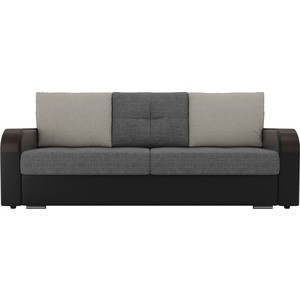 фото Прямой диван лига диванов мейсон рогожка серый экокожа черный подушки серые бежевые