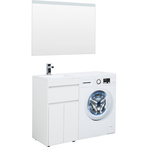 фото Мебель для ванной aquanet токио 110 напольная, левая, белая, под стиральную машину