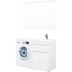 фото Мебель для ванной aquanet токио 130 напольная, правая, белая, под стиральную машину