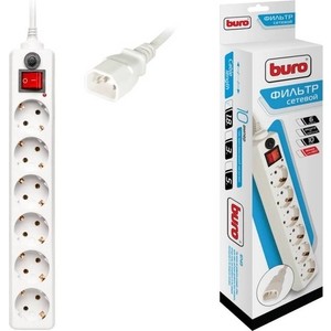 Сетевой фильтр для ИБП Buro 600SH-1.8-UPS-W 1.8м (6 розеток) белый, IEC320 сетевой фильтр buro bu sp1 8 usb 2a b 1 8м 6 розеток