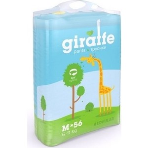 

Подгузники трусики LOVULAR GIRAFFE 6-10 кг 56 шт (M) 5060434-290489, GIRAFFE 6-10 кг 56 шт (M) 5060434-290489