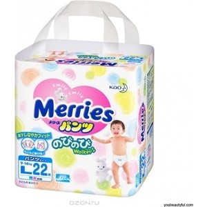 

Трусики Merries L (9-14 кг) 22 шт 4901301-509109, L (9-14 кг) 22 шт 4901301-509109