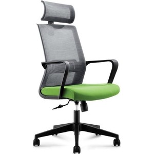 Кресло офисное NORDEN Интер база нейлон/черный пластик/серая сетка/зеленая ткань