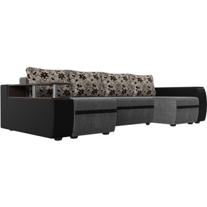 П-образный диван АртМебель Ричмонд рогожка серый/экокожа черный подушки рогожка на флоке