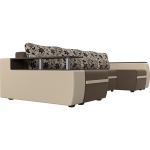 П-образный диван АртМебель Ричмонд рогожка коричневый/экокожа бежевый, подушки рогожка на флоке