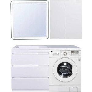 фото Мебель для ванной style line даллас люкс 78 (140l) напольная, с зеркалом и шкафом, под стиральную машину, белая