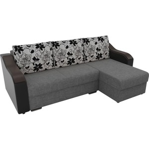 фото Угловой диван лига диванов монако рогожка серый подокотники экокожа черные подушки рогожка на флоке правый угол